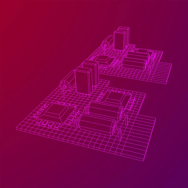 电路板 电子计算机部件主板 半导体微晶片 二极管 硬件部件 线框低网目矢量图解 — 图库矢量图片