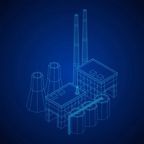工业建筑因素对发电厂的影响 线框低网目矢量图解 — 图库矢量图片