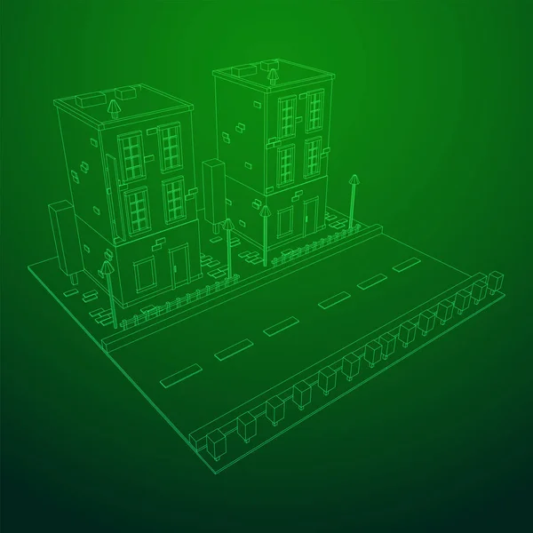 Concepto Inmobiliario Del Edificio Ciudad Ilustración Vectores Malla Polivinílica Baja — Archivo Imágenes Vectoriales