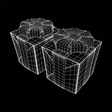 Kurdeleli hediye kutusu. Kablo çerçevesi düşük poli ağ vektör çizimi.