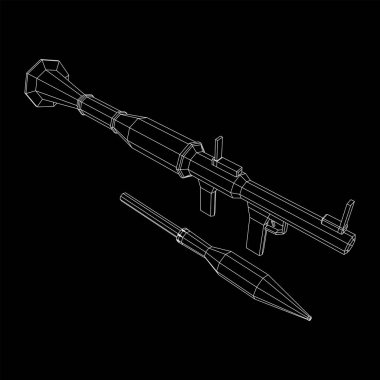 Tanksavar roketatar fırlatıcısı, RPG 7. Kablo çerçevesi düşük poli ağ vektör çizimi.