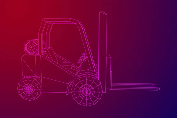 Forklift Yükleyici Kamyonu Kablo Çerçevesi Düşük Poli Vektör Çizimi — Stok Vektör