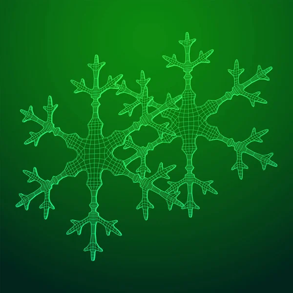 Sneeuwvlok Wireframe Laag Poly Mesh Vector Illustratie — Stockvector