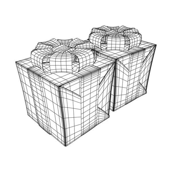 带带子的礼品盒 线框低网目矢量图解 — 图库矢量图片