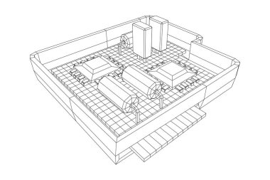 Her ihtimale karşı devre kartı. Elektronik bilgisayar parçaları ana kart. Yarı iletken mikroçip, diyot. Donanım parçaları. Kablo çerçevesi düşük poli ağ vektör çizimi.
