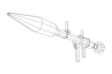 Tanksavar roketatar fırlatıcısı, RPG 7. Kablo çerçevesi düşük poli ağ vektör çizimi.
