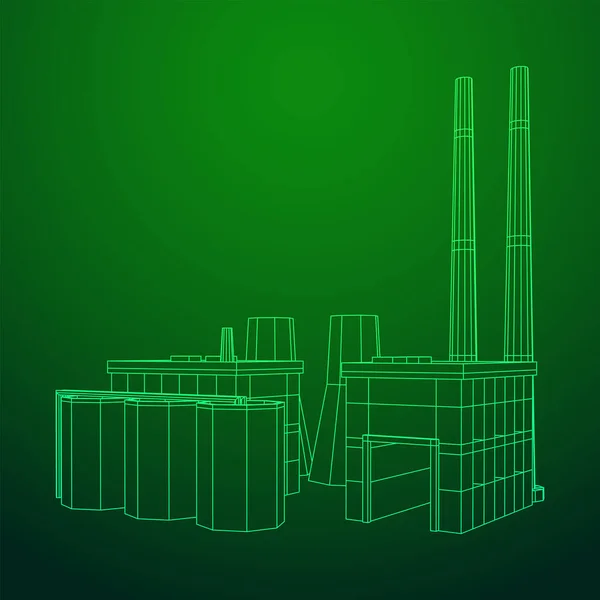 工业建筑因素对发电厂的影响 线框低网目矢量图解 — 图库矢量图片