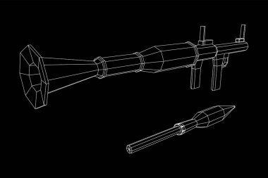 Tanksavar roketatar fırlatıcısı, RPG 7. Kablo çerçevesi düşük poli ağ vektör çizimi.