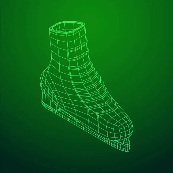 Classic Ice Figure Skates Sport Equipment Wireframe Low Poly Mesh — Stock Vector