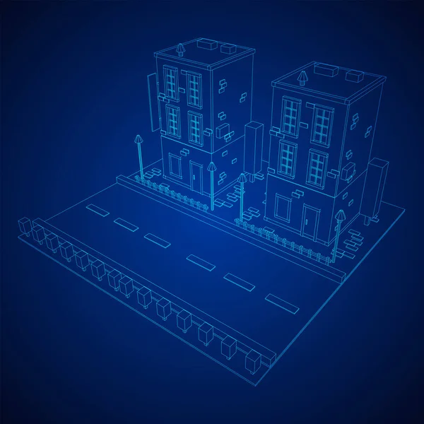 Concepto Inmobiliario Del Edificio Ciudad Ilustración Vectores Malla Polivinílica Baja — Archivo Imágenes Vectoriales