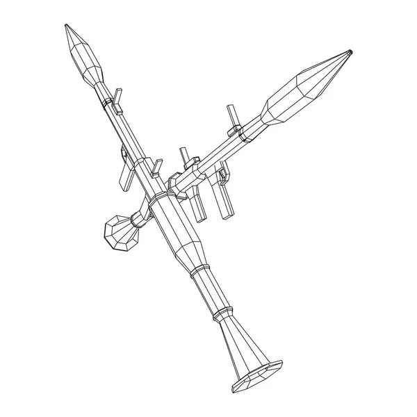 Panzerabwehrrakete Angetriebener Granatenwerfer Rpg Illustration Eines Drahtgittervektors Mit Niedrigem Poly — Stockvektor