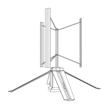 Darrieus rüzgar türbini. Yel değirmeni jeneratörü kablo şeması düşük polyester ağ. Vektör illüstrasyonu