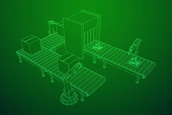 Robotkar Gyártás Technológia Ipar Összeszerelés Szerelő Kéz Rendszeres Görgős Szállítószalag — Stock Vector