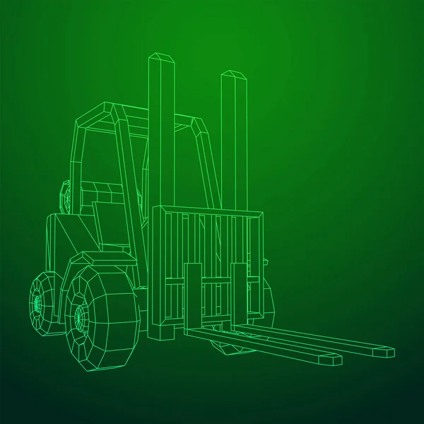 Φορτηγό Ανυψωτήρα Ανυψωτήρα Wireframe Απεικόνιση Φορέων Χαμηλού Πολυ Πλέγματος — Διανυσματικό Αρχείο