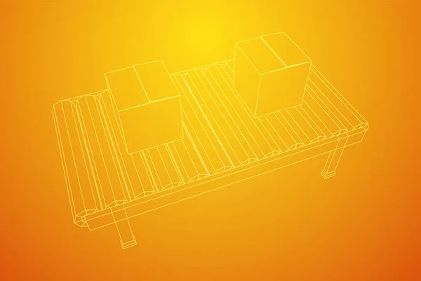 Sección de cinta transportadora con cajas — Vector de stock