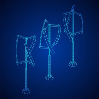 Darrieus rüzgar türbini. Yel değirmeni jeneratörü kablo şeması düşük polyester ağ. Vektör illüstrasyonu