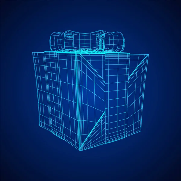 Κουτί Δώρου Κορδέλα Wireframe Απεικόνιση Φορέων Χαμηλού Πολυ Πλέγματος — Διανυσματικό Αρχείο