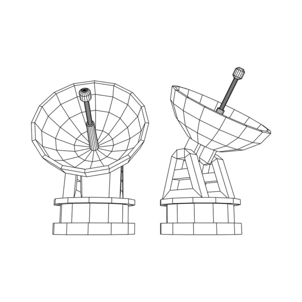 Radar. Antena de radio direccional con antena parabólica — Vector de stock