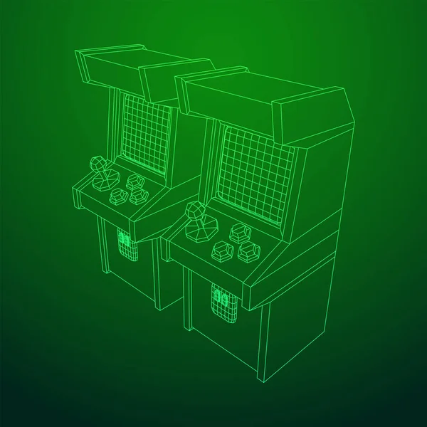 Arcade Máquina Juego Retro Ilustración Vectores Malla Polivinílica Baja Wireframe — Vector de stock