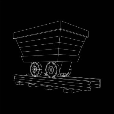 Raylı bir tramvay madeni. Kablo çerçevesi düşük poli ağ vektör çizimi.