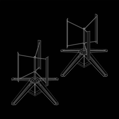 Darrieus rüzgar türbini. Yel değirmeni jeneratörü kablo şeması düşük polyester ağ. Vektör illüstrasyonu