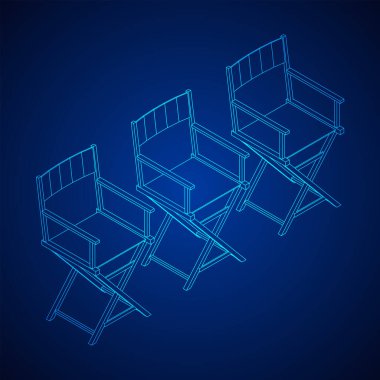 Yönetmen film işyeri koltuğu. Kablo çerçevesi düşük poli ağ vektör çizimi