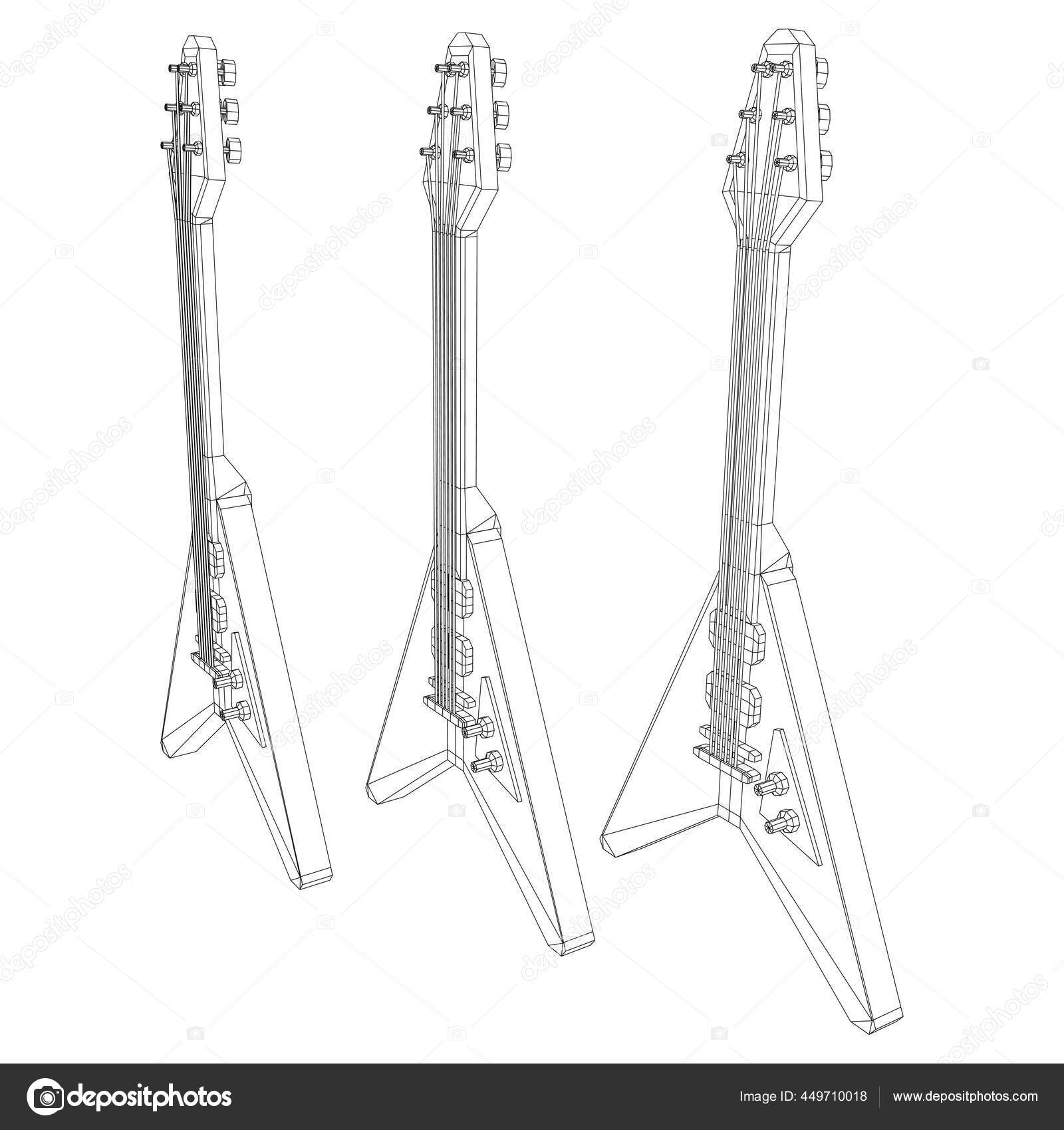 エレキギター楽器 ワイヤーフレーム低ポリメッシュベクトルイラスト ストックベクター C Newb1