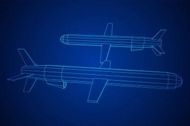 Uçan süpersonik kruz füzesi. Kablo çerçevesi düşük poli ağ vektör çizimi