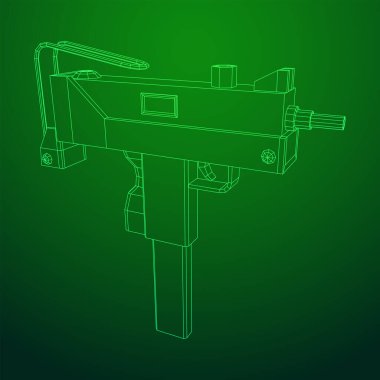 Hafif makineli tüfek, modern ateşli silahlar. Kablo çerçevesi düşük poli ağ vektör çizimi.