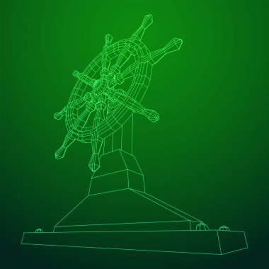 Geminin direksiyonu. Dümen. Kablo çerçevesi düşük poli ağ vektör çizimi.