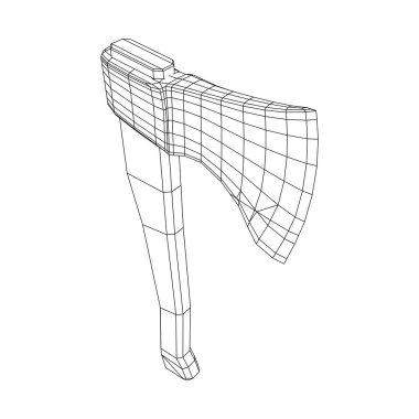 Tahta Balta Baltası. Ahşap işçiliği ya da oduncu. Kablo çerçevesi düşük poli ağ vektör çizimi.