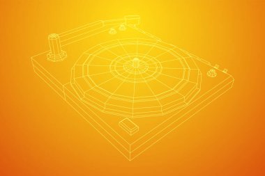 Vinil turntable ses aygıtı. Kablo çerçevesi düşük poli ağ