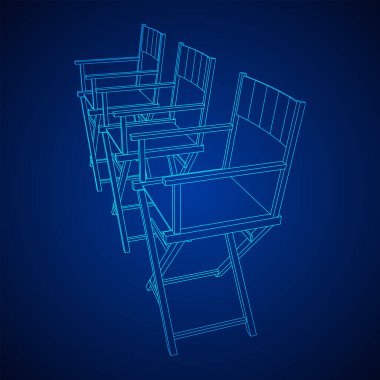 Yönetmen film işyeri koltuğu. Kablo çerçevesi düşük poli ağ