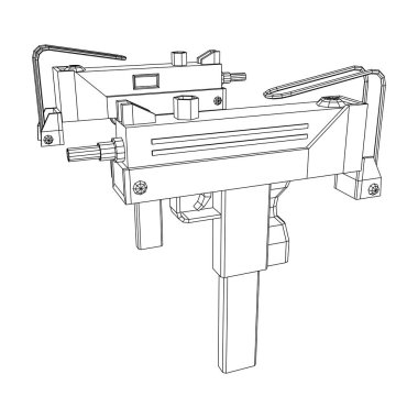 Hafif makineli tüfek, modern ateşli silahlar. Kablo çerçevesi düşük poli ağ