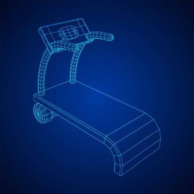 Koşu bandı makinesi. Spor ve spor aletleri. Kablo çerçevesi düşük poli ağ