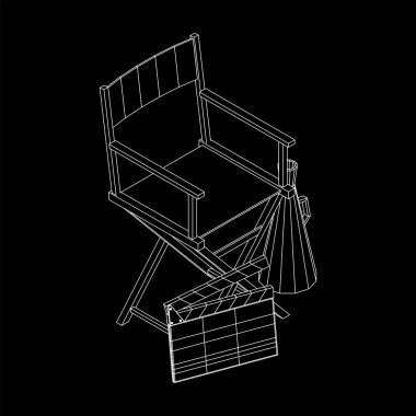 Yönetmen film işyeri koltuğu. Kablo çerçevesi düşük poli ağ