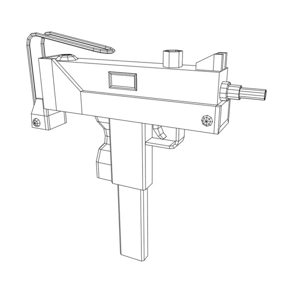 Pistolet moderne pour armes à feu à mitrailleuse. Treillis métallique bas poly mesh — Image vectorielle
