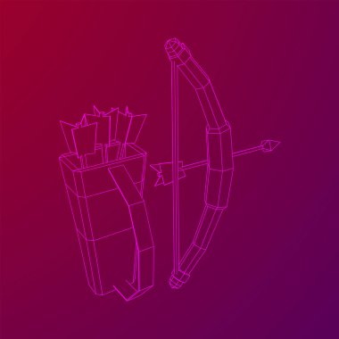 Ortaçağ yayı ve okçu silahı. Kablo çerçevesi düşük poli ağ