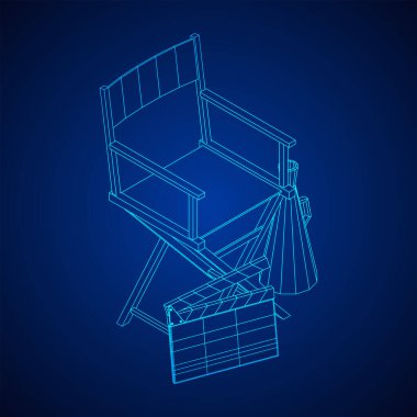 Yönetmen film işyeri koltuğu. Kablo çerçevesi düşük poli ağ