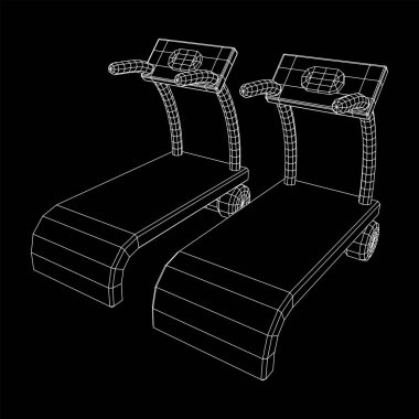 Koşu bandı makinesi. Spor ve spor aletleri. Kablo çerçevesi düşük poli ağ