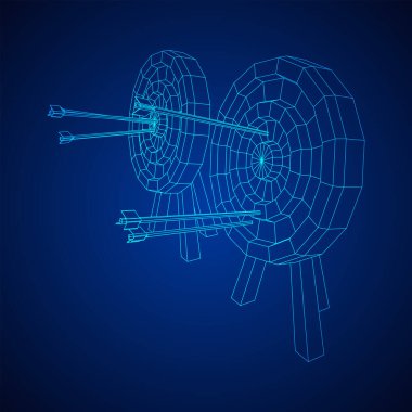 Okçuluk hedefi. Oklar hedefin yuvarlak konseptini vuruyor