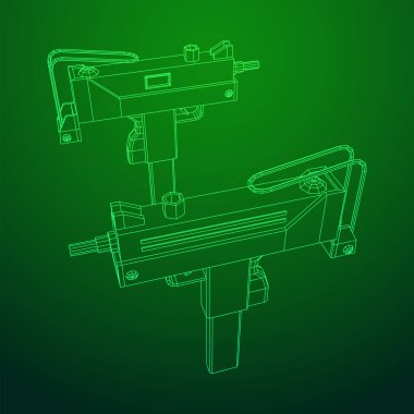 Hafif makineli tüfek, modern ateşli silahlar. Kablo çerçevesi düşük poli ağ