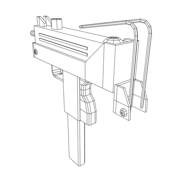 Pistolet moderne pour armes à feu à mitrailleuse. Treillis métallique bas poly mesh — Image vectorielle