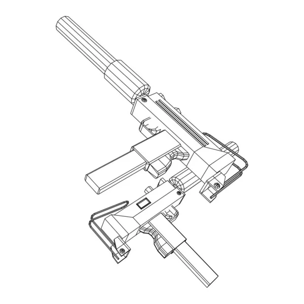 Submachine gun modern firearms pistol with silencer — Stock Vector