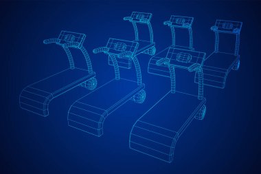 Koşu bandı makinesi. Spor ve spor aletleri. Kablo çerçevesi düşük poli ağ