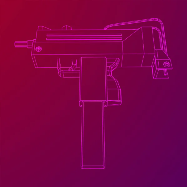 Pistola de armas de fogo moderna sub metralhadora. Wireframe baixa malha poli — Vetor de Stock