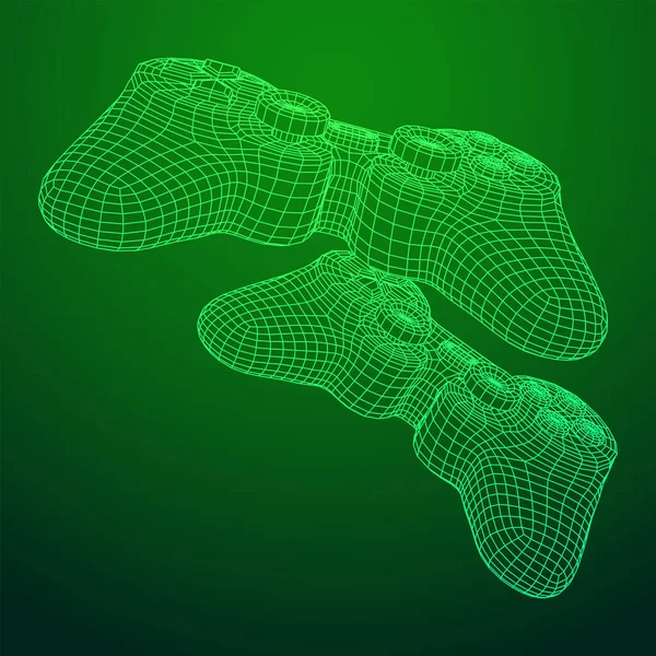 Game controller or gamepad for videogames. Wireframe low poly mesh — Stock Vector