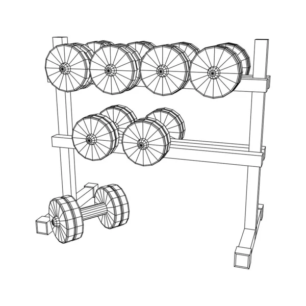 Dumbbells Equipamento de ginástica. Musculação, powerlifting, conceito de fitness — Vetor de Stock