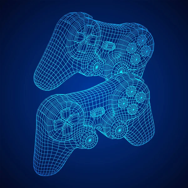 Controlador de jogo ou gamepad para videogames. Wireframe baixa malha poli — Vetor de Stock