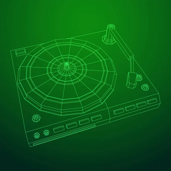 Dispositivo de audio tocadiscos de vinilo. Malla de polietileno baja Wireframe — Vector de stock